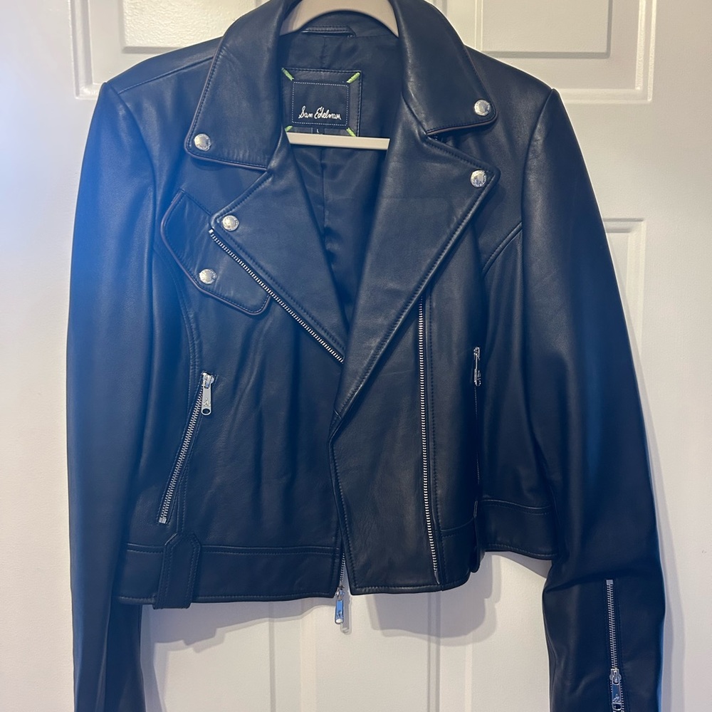 Sam Edelman Black Leather Jacket with Silver Accents